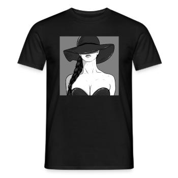 Femme avec chapeau / pin-up - T-shirt homme - noir - Devant - AI Model Male 178 light (178cm)