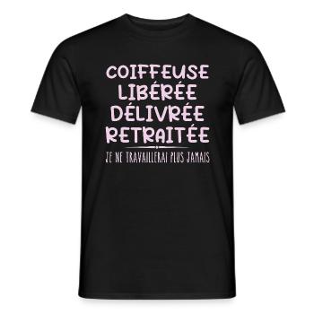 Coiffeuse célèbre sa retraite avec humour cadeau - T-shirt homme - noir - Devant - AI Model Male 178 light (178cm)