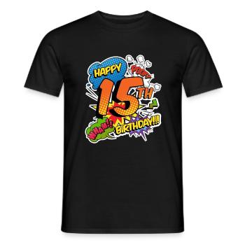 15th Birthday Young Comic Style Superheroes - Men's T-Shirt - black - Front - AI Model Male 178 light (178cm)