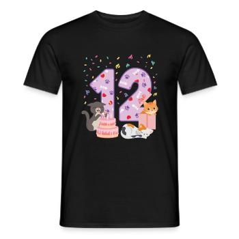 12ème anniversaire Girl Cats Outfit 12 ans - T-shirt homme - noir - Devant - AI Model Male 178 light (178cm)