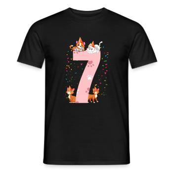 7. Cat Birthday Celebrant 7 years old - Men's T-Shirt - black - Front - AI Model Male 178 light (178cm)