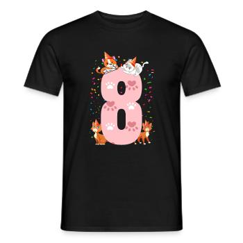 8. Cat Birthday Celebrant 8 years old - Men's T-Shirt - black - Front - AI Model Male 178 light (178cm)
