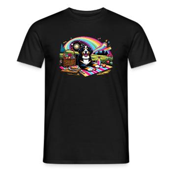 Bernersennenhund beim Picknick - Männer T-Shirt - Schwarz - Vorne - AI Model Male 178 light (178cm)