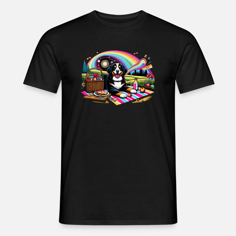 Bernersennenhund beim Picknick - Männer T-Shirt - Schwarz