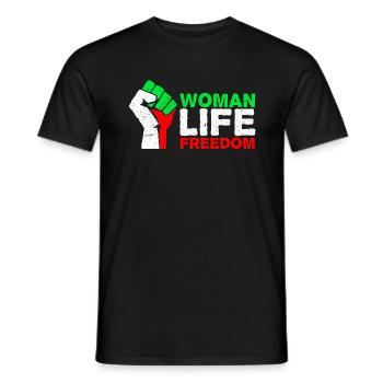 Woman, Life, Freedom | Free Iran! | Mit Flagge - Männer T-Shirt - Schwarz - Vorne - AI Model Male 178 light (178cm)