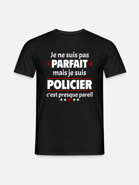 Pas parfait mais policier, fête des pères, noël - T-shirt homme - noir