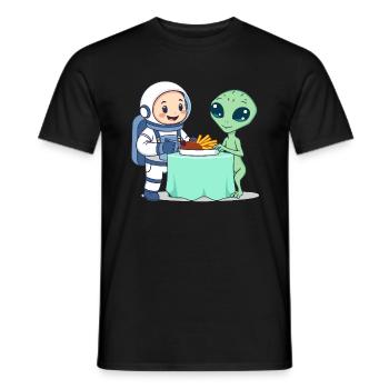 Astronaute et extraterrestre au dîner - T-shirt homme - noir - Devant - AI Model Male 178 light (178cm)