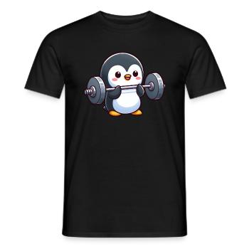 Cute Penguin Dumbbell Fitness Comic - Men's T-Shirt - black - Front - AI Model Male 178 light (178cm)