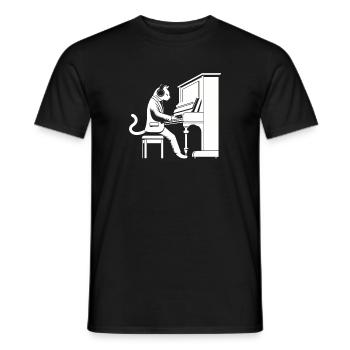 Klaviervirtuose Whiskers - Katze am Klavier - Männer T-Shirt - Schwarz - Vorne - AI Model Male 178 light (178cm)