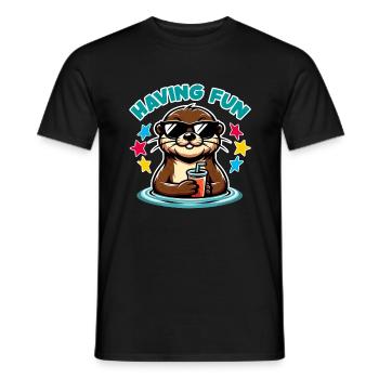 Funny sea otter in sunglasses refreshes himself - Men's T-Shirt - black - Front - AI Model Male 178 light (178cm)