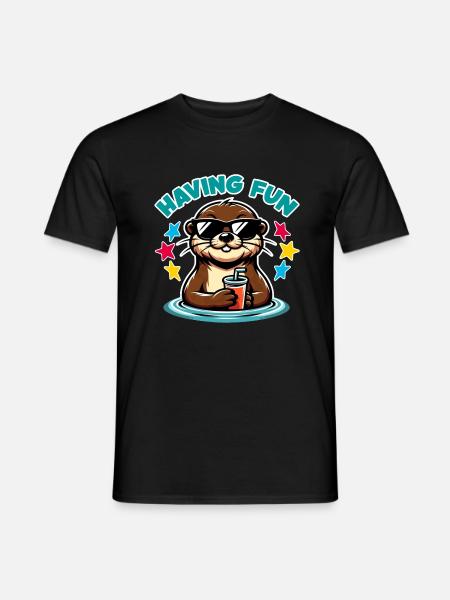 Lustiger Seeotter mit Sonnenbrille erfrischt sich - Männer T-Shirt - Schwarz