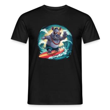 Cooles Rhino mit Sonnenbrille surft und hat Spass - Männer T-Shirt - Schwarz - Vorne - AI Model Male 178 light (178cm)