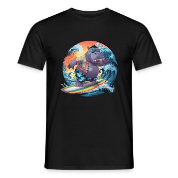 Hippo surfing lustiges cooles stylisches Hippo - Männer T-Shirt - Schwarz - Vorne - AI Model Male 178 light (178cm)