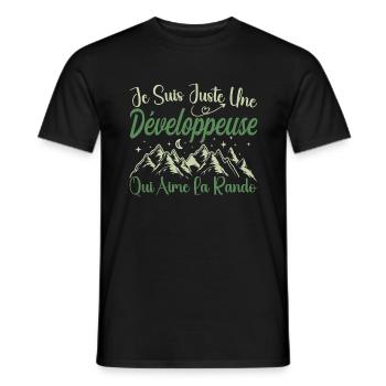 Développeuse aventurier passionnée de Randonnée - T-shirt homme - noir - Devant - AI Model Male 178 light (178cm)