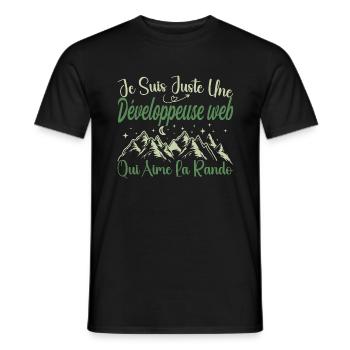 Développeuse web aventurier passionnée de Randonné - T-shirt homme - noir - Devant - AI Model Male 178 light (178cm)