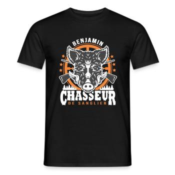 Benjamin chasseur de sanglier Humour Chasse - T-shirt homme - noir - Devant - AI Model Male 178 light (178cm)