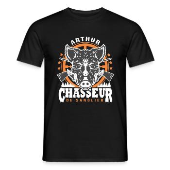 Arthur chasseur de sanglier Humour Chasse - T-shirt homme - noir - Devant - AI Model Male 178 light (178cm)