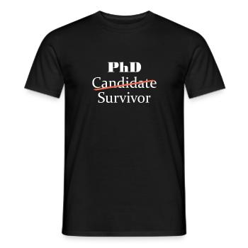 Lustiger Überlebender-Geschenkentwurf PhD für Post Grad - Männer T-Shirt - Schwarz - Vorne - AI Model Male 178 light (178cm)