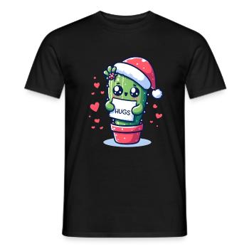 funny cactus meme for christmas wants hugs - Men's T-Shirt - black - Front - AI Model Male 178 light (178cm)