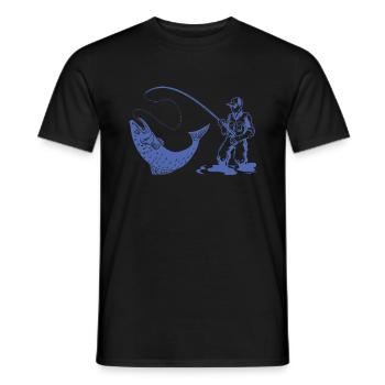 Angler Silhouette mit Angelrute und Forelle - Männer T-Shirt - Schwarz - Vorne - AI Model Male 178 light (178cm)