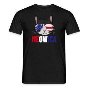 Meowica American Flag 4. Juli Tuxedo Katze Meowica - Männer T-Shirt - Schwarz - Vorne - AI Model Male 178 light (178cm)