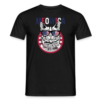 Meowica American Flag 4. Juli Tuxedo Katze Meowica - Männer T-Shirt - Schwarz - Vorne - AI Model Male 178 light (178cm)