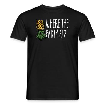 Wo die Party bei? Swinger verkehrt herum AnanasSwi - Männer T-Shirt - Schwarz - Vorne - AI Model Male 178 light (178cm)