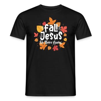 Fallen auf Jesus, er verl�sst niemals Herbststurzb - Männer T-Shirt - Schwarz - Vorne - AI Model Male 178 light (178cm)