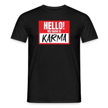 Hallo, mein Name ist Karma lustiger Karma Nametag - Männer T-Shirt - Schwarz - Vorne - AI Model Male 178 light (178cm)