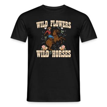 Wildblumen Wildpferde Wildpferde für Frauen - Männer T-Shirt - Schwarz - Vorne - AI Model Male 178 light (178cm)