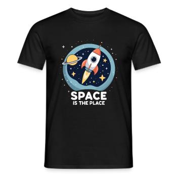 Space Design - Rocket and Planets - Men's T-Shirt - black - Front - AI Model Male 178 light (178cm)