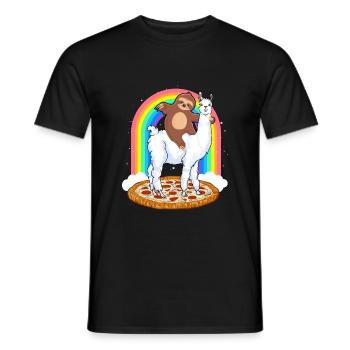 Süßes Faultier reitet auf Lama Regenbogen Pizza - Männer T-Shirt - Schwarz - Vorne - AI Model Male 178 light (178cm)