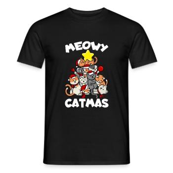 Cat Christmas Cats Tree Meowy Catmas Funny - Men's T-Shirt - black - Front - AI Model Male 178 light (178cm)