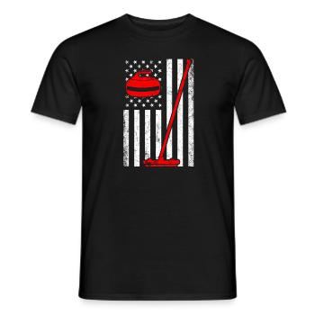 Curling american flag, curling - Men's T-Shirt - black - Front - AI Model Male 178 light (178cm)