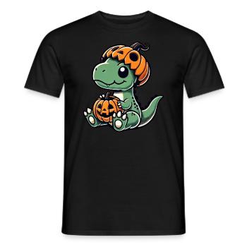 Mignon Halloween Dino T-Rex Dessin animé Citrouille - T-shirt homme - noir - Devant - AI Model Male 178 light (178cm)