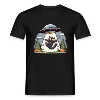 Katze UFO Abduction Halloween Space Aliens Lustig - Männer T-Shirt - Schwarz - Vorne - AI Model Male 178 light (178cm)