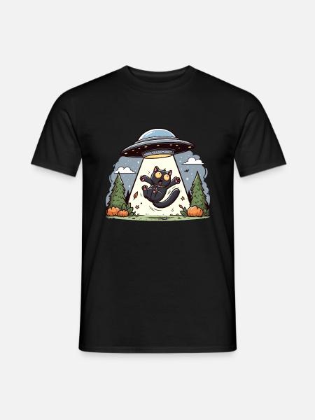 Gatto UFO Rapimento Halloween Spaziali Alieni Divertenti - T-shirt uomo - nero