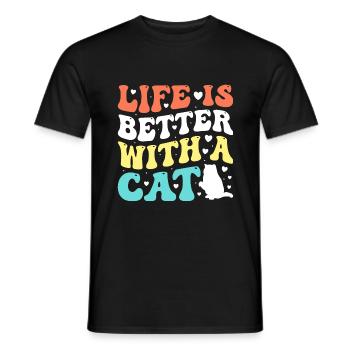 La vie est meilleure avec un chat - Drôle de chat - T-shirt homme - noir - Devant - AI Model Male 178 light (178cm)
