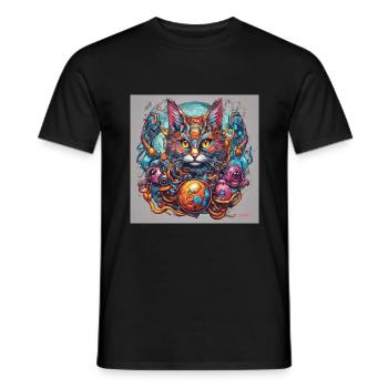 Semi biomechanical cat art - Men's T-Shirt - black - Front - AI Model Male 178 light (178cm)
