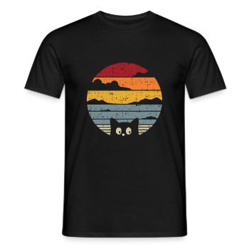 Cats vintage cat sea sunset gift - Men's T-Shirt - black - Front - AI Model Male 178 light (178cm)