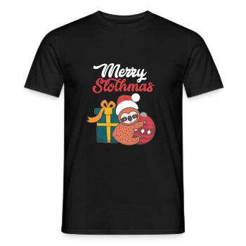 Sloth Christmas Merry Slothmas Sloth Gift - Men's T-Shirt - black - Front - AI Model Male 178 light (178cm)