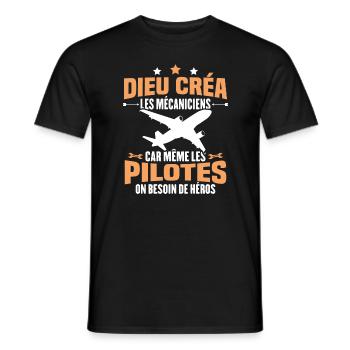 Cadeau humour mécanicien d'avion - T-shirt homme - noir - Devant - AI Model Male 178 light (178cm)