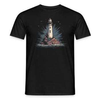 Lighthouse Coast Sea Sea Ocean Baltic Sea North Sea - Men's T-Shirt - black - Front - AI Model Male 178 light (178cm)
