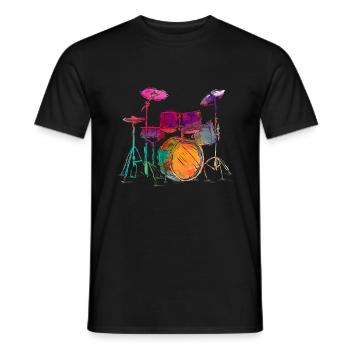 Water Color Style Drummer Drum Set Schlagzeuger - Men's T-Shirt - black - Front - AI Model Male 178 light (178cm)