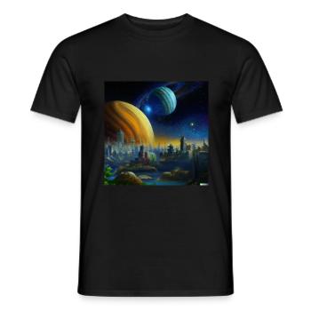 Blick auf Stadt einer weit entfernten Zivilisation - Männer T-Shirt - Schwarz - Vorne - AI Model Male 178 light (178cm)