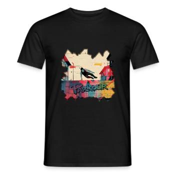 Parkour en ville – Saut acrobatique urbain - T-shirt homme - noir - Devant - AI Model Male 178 light (178cm)