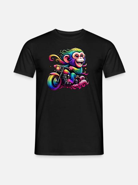 Regenbogenaffe am Regenbogensteuer - Männer T-Shirt - Schwarz