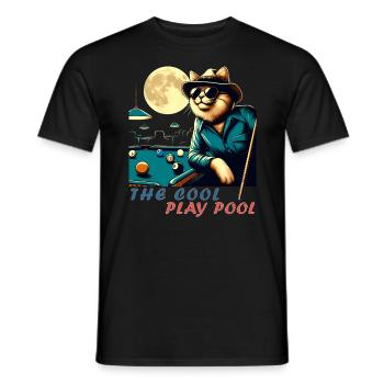 Cool billiards playing kitten-cat, vintage with fu - Men's T-Shirt - black - Front - AI Model Male 178 light (178cm)