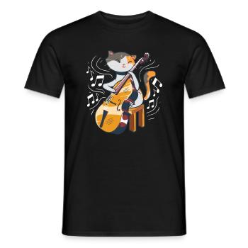 Doux chat joue contrebasse bassiste - T-shirt homme - noir - Devant - AI Model Male 178 light (178cm)