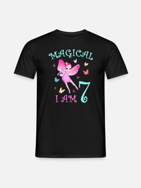 Feen Kinder Geburtstag 7 Jahre Mädchen Fee - Männer T-Shirt - Schwarz